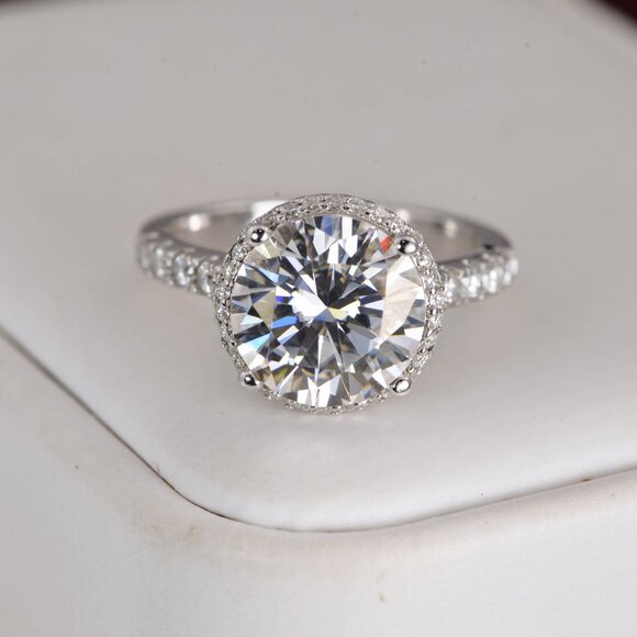 Certified Double Halo 6.8ct Brilliant Round Cut Moissanite Engagement Ring 925 - Picture 1 of 6